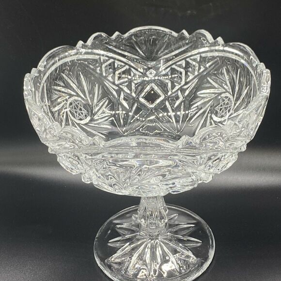 Vintage Exquisite Star of David Cut Crystal Footed Pedestal Bowl Candy Dish 7" - Picture 6 of 12
